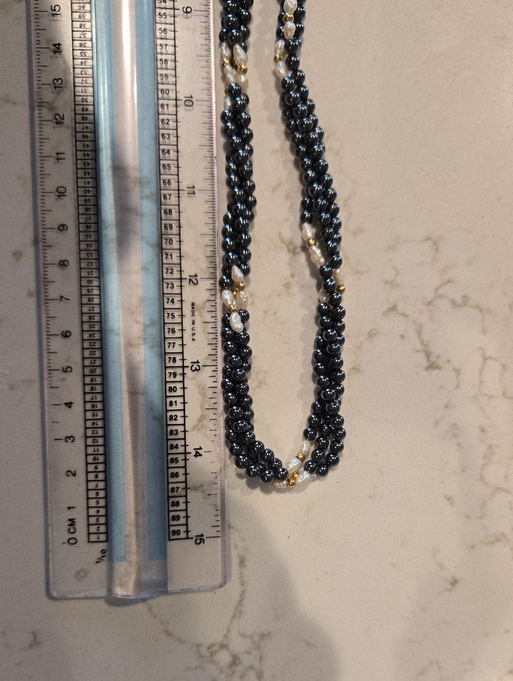Hematite Bead Twist Necklace with 14k Gold Accents